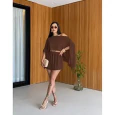 Conjunto Feminino 3 Peças Capa Blusa e Short Saia
