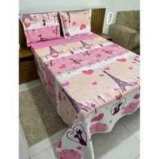 Kit Colcha Casal Paris Romântica + 2 Porta-Travesseiros – Elegância e Charme para Seu Quarto