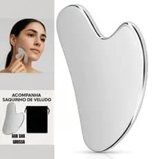 Placa de Massagem Facial e Corporal Skincare - Gua Sha em Aço Inox -Guacha Beleza Anti Rugas