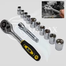 Jogo De Soquetes Sextavado Com Catraca Reversível 1/2 de 10 A 22 Mm - Kit Com 12 Peças Profissional