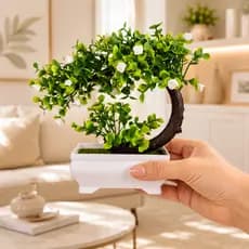 Mini Bonsai Artificial Meia Lua Com Vaso Decorativo Realista