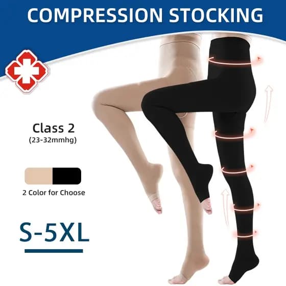 1 peça 20-30mmHg , Classe 2 Meias De Compressão Médica-Calças Femininas Coxas Abertas Varizes Do Dedo Pé Suporte De Pressão Mais Tamanho S-5XL