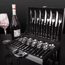 Jogo Talheres 24 Peças Faqueiro Inox Premium Luxo Com Maleta