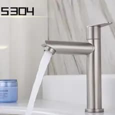 Torneira de Banheiro em Aço inox Escovado para Bica baixa Acionamento com 1/4 de volta prata/preto