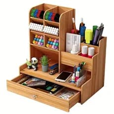 Organizador De Mesa Mdf Escritório Multiuso C/ Gaveta Nicho Canetas