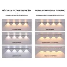 Luz LED de Armário com Sensor de Movimento 3 Cores Inteligente Lâmpada de Guarda Roupa Sem Fio Autoadesiva Recarregável
