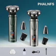 Barbeador Elétrico Masculino Inox à Prova d'água Recarregável Lâminas Giratórias 3 Para Barba e Nariz Fácil De Limpar