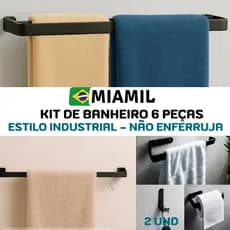 Kit de acessórios para banheiro preto Aço 6 peças Completo Linha Luxo