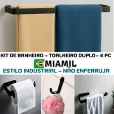 Kit de Acessórios de Banheiro com Toalheiro Duplo  MIAMIL 4 peças