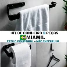 Kit de Acessórios para Banheiro 3 Peças: Porta Papel Higienico+Porta Toalha de Rosto +Gancho  Miamil