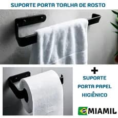 Suporte Porta Papel Higienico + Suporte Porta Toalha de Rosto - Acessorios de Banheiro Miamil