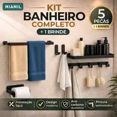 KIT BANHEIRO COMPLETO INTELIGENTE 5 PEÇAS INDUSTRIAL PRETO + BRINDE