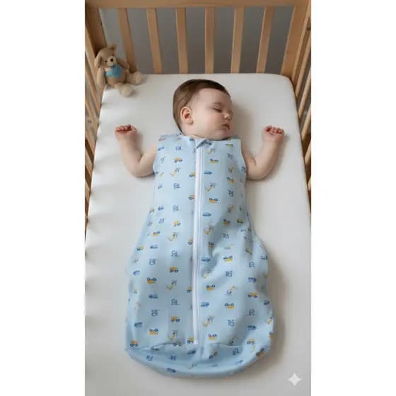 Saco de Dormir Bebê Verão Algodão 3 a 9 meses Trator Azul Casulo de Bebe