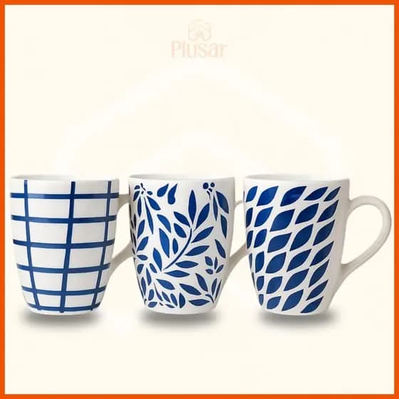 Caneca Cerâmica Cônica Azul 320ml Sortidas Conjunto Canecas Kit 3 Canecas Café Chá Bebidas Quentes
