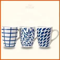 Caneca Cerâmica Cônica Azul 320ml Sortidas Conjunto Canecas Kit 3 Canecas Café Chá Bebidas Quentes