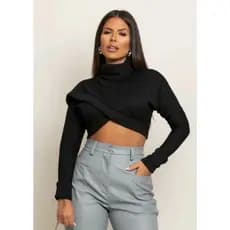 BLUSA MANGA LONGA FEMININA BLUSA CANELADO ALGODÃO FEMININA BLUSA GOLA ALTA  BLUSA MANGA LONGA
