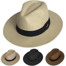 Chapéu Panamá Palha Shantung Verão Praia Casual Unissex Premium
