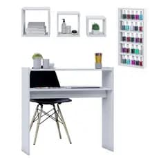 Kit Mesa Manicure + Porta Esmaltes + Jogo 3 Nichos MDF Resistente Salão de Beleza Cabelereiro Estética Cílios Unha em Gel Premium