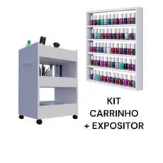 Kit Carrinho Auxiliar + Expositor Porta Esmaltes Manicure Nail Designer Cabeleireiro Pedicure