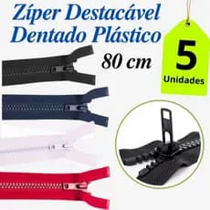Zíper Plástico Dentado  Destacável 5mm - 80cm 5 UNIDADES -PARA JAQUETA