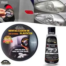 Kit Cera Renovadora de Plásticos Para-choque + Limpa Farol Novo Revitalizador