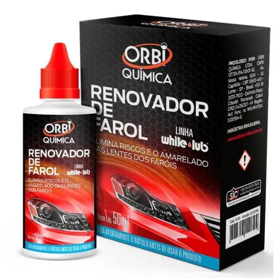 Revitalizador Liquido Limpa Farol Orbi 50 ml Tira Amarelado e Elimina Riscos Nas Lentes Dos Faróis