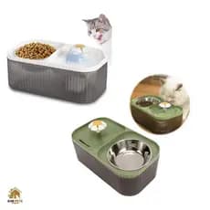 Bebedouro e Comedouro 2 em 1 para Pets | Fonte de Água Automática com Filtro | Tigela de Inox para Gatos e Cães