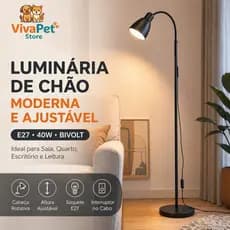 Luminária de Chão Moderna E27 Ajustável 40W Bivolt Abajur de Piso para Sala Quarto Leitura