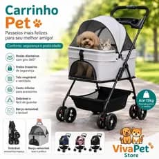 Carrinho Pet Premium Dobrável para Cães e Gatos | Berço Removível Passeio Confortável