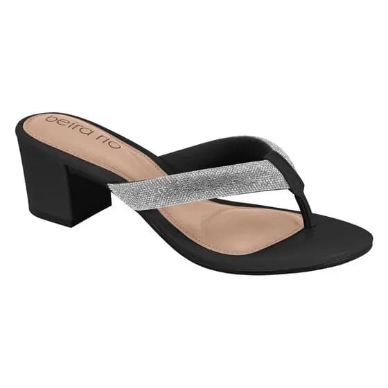 Tamanco Feminino Beira Rio Conforto Dedo Salto Bloco Strass