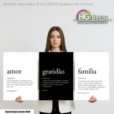 Kit Quadros Amor, Gratidão e Família – Quadros Decorativos Pretos e Brancos
