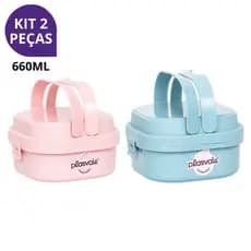 Kit 2 Potes Hermético Marmita Fit Com Alça e Divisórias Prática Plasvale Adulto e Infantil