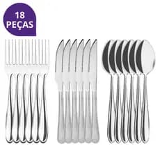 Kit Jogo De Talheres 18 Peças: 6 Garfos, 6 Colheres e 6 Facas Aço Inox