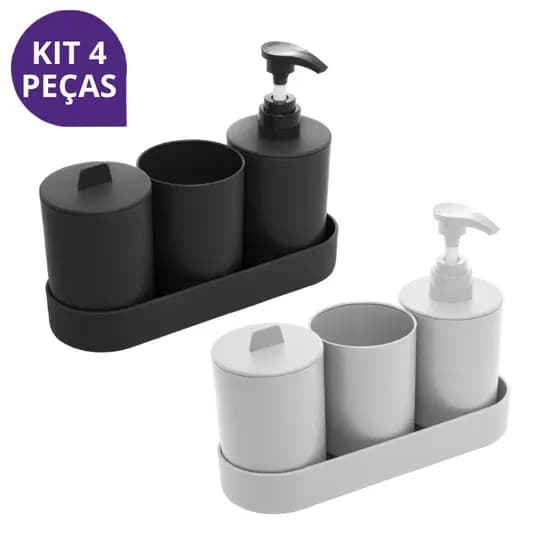 Conjunto Kit Elegante de 4 Peças para Lavabo Banheiro Lyor em Fibra de Bambu e PP Resistente