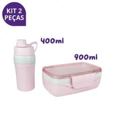 Kit Marmita Hermética 900ml + Garrafinha 400ml – Pote Prático, Para Trabalho, Escola e Academia