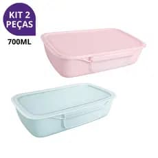 Kit 2 Marmita com Travas Hermética 700ml Prática – Pote Portátil, Ideal para Trabalho, Escola e Academia