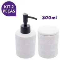Conjunto Lavabo Banheiro Cerâmica 2 Peças Branco Leaf Wolff | Porta Sabonete Líquido + Pote Decorativo Luxo