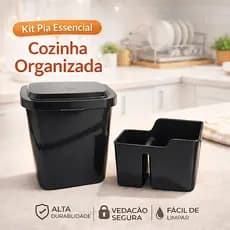 Kit Lixeira Pia De Cozinha E Porta Detergente Sabão Bucha Organizador Pia Lixeirinha Plástico Premium