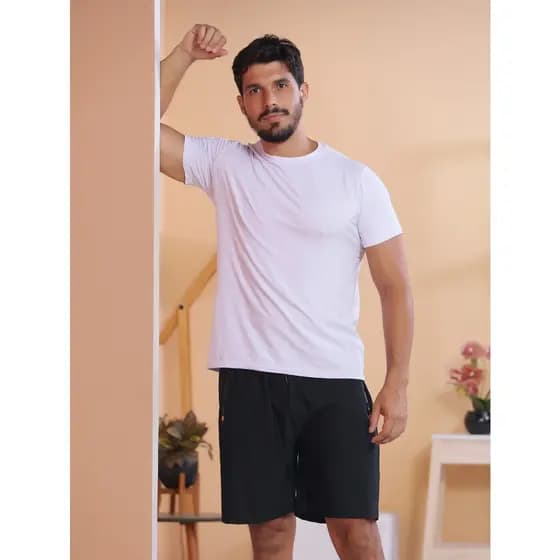 Calções masculinos para desporto/fitness/uso casual/tecido de secagem rápida/fibra elástica/bolsos com fecho de correr.