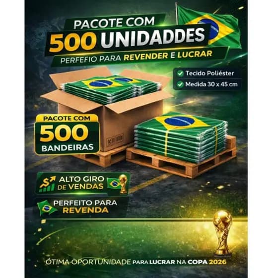 pacote 500 bandeiras do Brasil c/haste - bandeira Brasil copa do mundo