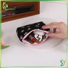 [Beleza] Bolsa Organizadora De Maquiagem Com Laço , Feminina Para Cosméticos , Armazenamento Portátil De Tecido Fones De