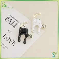 [Beleza] Criativo Bla Branco Esmalte Gato Broches Para Mulheres Meninas Moda Dos Desenhos Animados Bonito Gatinho Animal