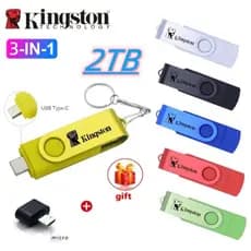 KINGSTON 2TB Flash Drive 3 Em 1 OTG USB Tipo C/Micro 1TB 512GB 256GB 128GB Pendrive De Alta Velocidade Para Telefone