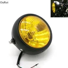 [B & C] CG125 Estilo Retro Redondo Motocicleta GN125 Farol Luz De Condução Rodada Frente Montagem 12V Moto Universal { t