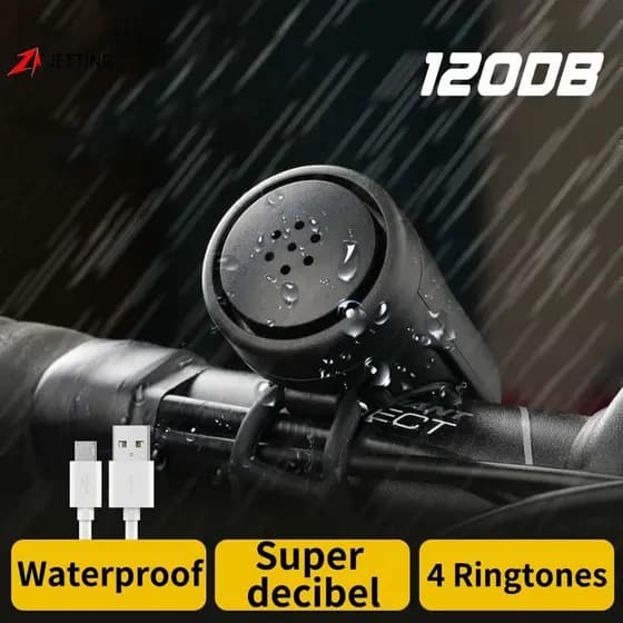 [Jetingbuy] USB Recarregável Bicicleta Motocicleta Buzina Elétrica Alto 4 Modos Guiador Anel De Alarme Sino Anti-Roubo A