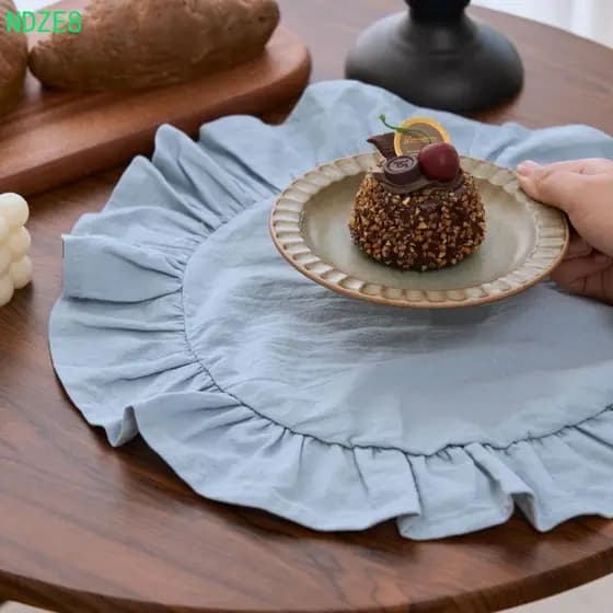 NDZE8 Jogo Americano Com Babados , Decorativo Isolamento Térmico De Cor Sólida , Guardanapo Redondo De Algodão Simples P