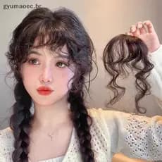 [GYU] Moda Falso Franja De Ar Extensão De Cabelo Estilo Quadrinhos Natural Fuffy Clipe Encaracolado Na Frente Peruca Peç