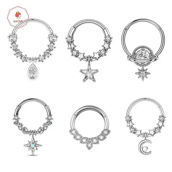 AACAR Moda Cristal Aço Inoxidável Septo Hoop Cliers Nariz Anel Feminino Tragus Cartilagem Helix Piercing Brincos De Argo
