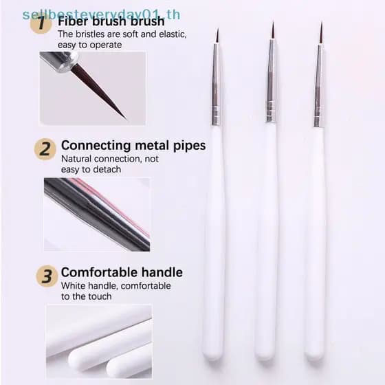 & Sellbest 3 Pçs/Set Acrílico Listra Francesa Nail Art Linha Caneta De Pintura Dicas 3D Manicure Fina Desenho Pincéis De
