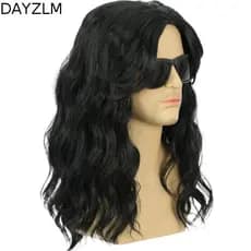 DAYZLM Peruca Longa Preta De Dramatização , Punk Cosplay Para Festa De Halloween Sintética Masculina Retrô Hippie